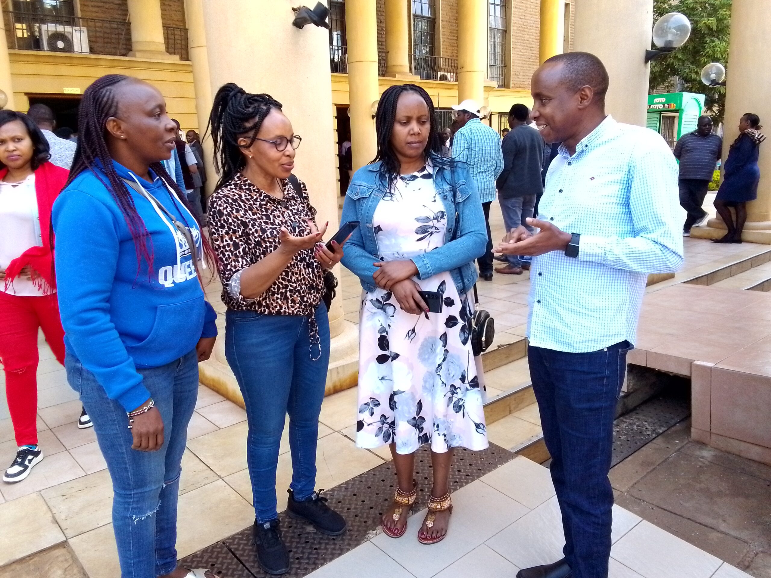Children of the late Silas Igweta's second wife (From left) Makena Igweta,Mercy Igweta,Purity Igweta and Mwendwa Igweta after filing a suit to suspend the burial of their father by his first wife. PHOTO/Kibochi Karanja.